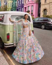 Heavy Pastel Pink Faux Georgette Lehenga Choli With Dupatta For Wedding Wear