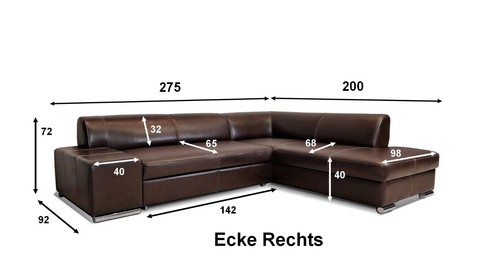 Rindsleder Ecksofa "London" Echtleder Sofa Couch mit Schlaffunktion Echtes Leder - Bild 13 von 13