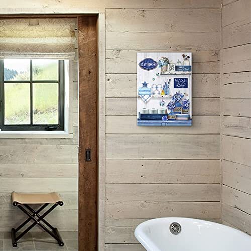 Farmhouse Bathroom Decor Wall Art Bathroom Picture Country 16L" x 12W" Blue - Picture 7 of 8