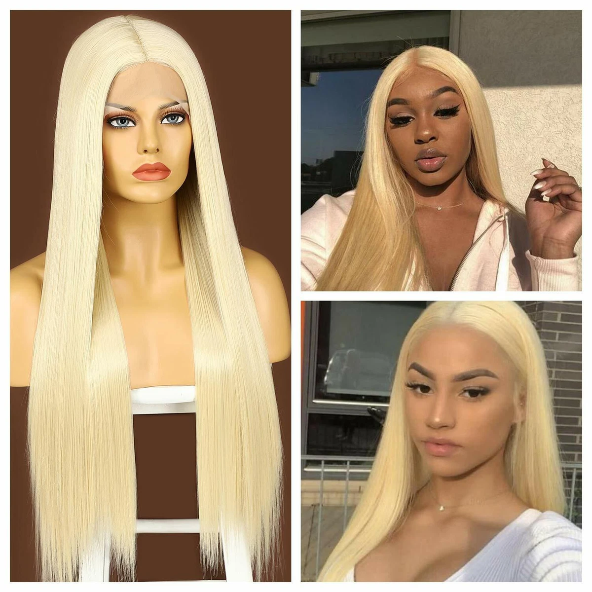 Blonde Long Lace Front Wig 613 Synthetic Hair Wigs Silky Straight