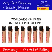 8x RAW CLIPPER Classic Full Size Flint Lighter Refillable RAW ECO