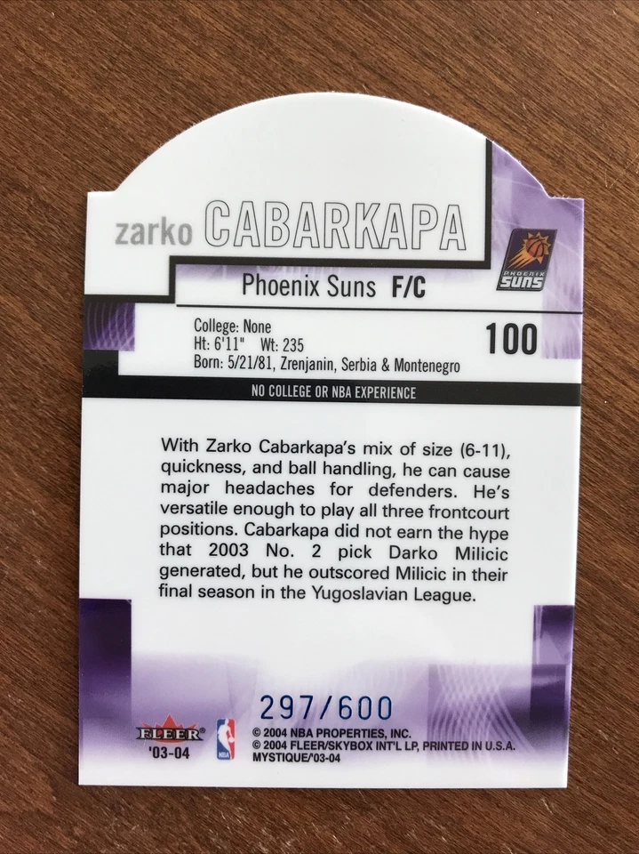 Zarko Cabarkapa 2003-04 Fleer Mystique Die Cut #100 Phoenix Suns 297/600  - Image 2 of 2