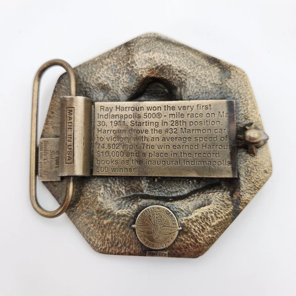 Ray Harroun 85th Year Indianapolis 500 May 27, 2001 Bronze Pit Badge Belt Buckle - Image 2 of 4