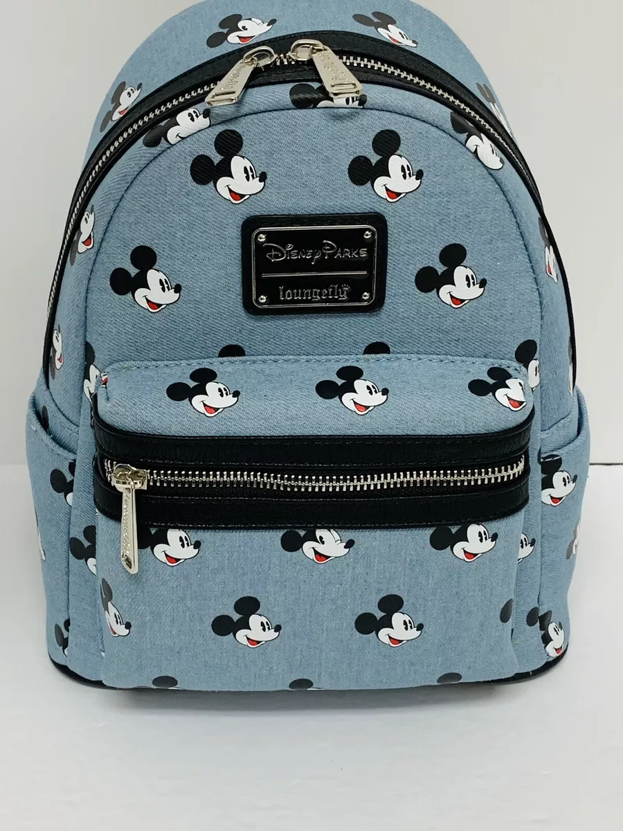 Disney Parks Loungefly Mickey Mouse Light Denim Mini Backpack &  Cardholder - NWT