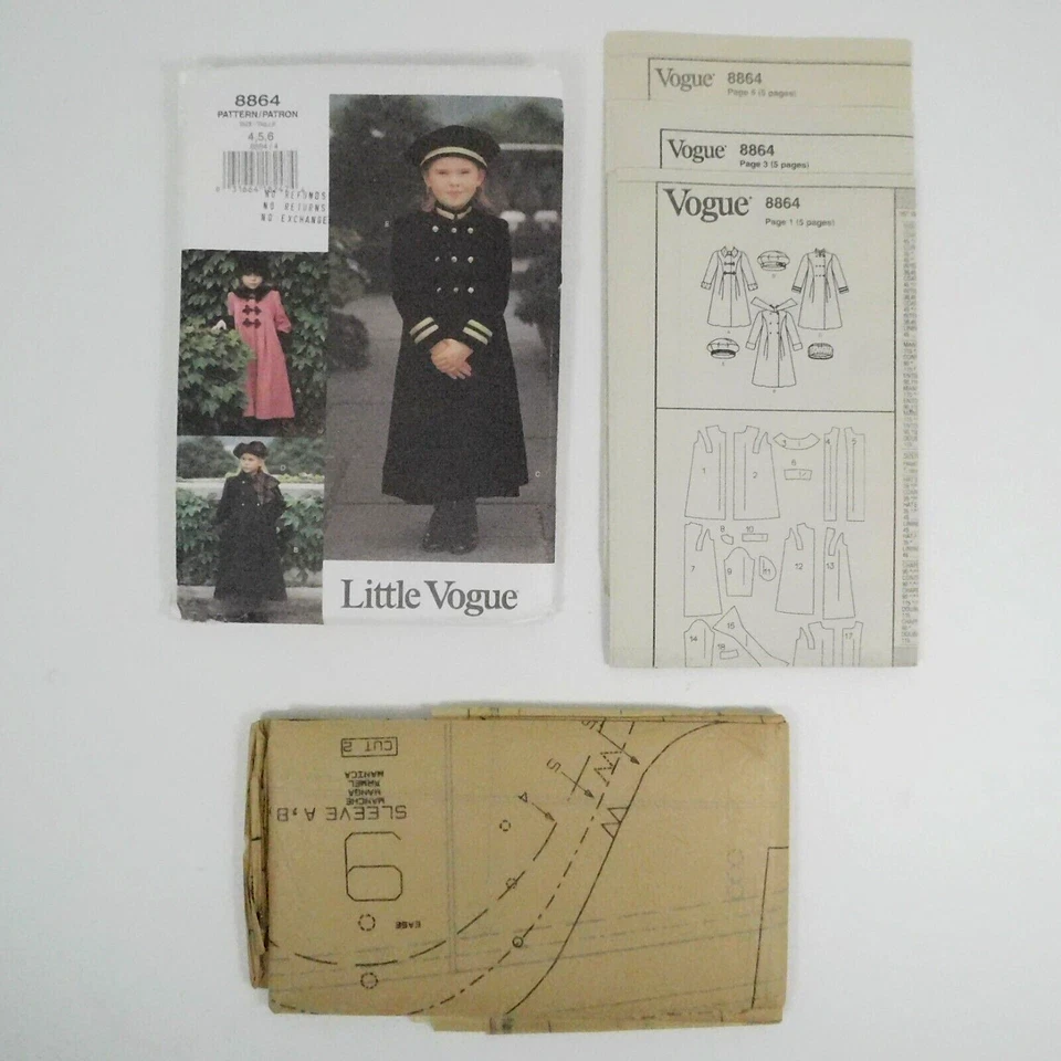 Vogue 8864 Girls Coat Hat Sewing Pattern Size 4-6 Uncut Aline Double Breasted - Image 2 of 4