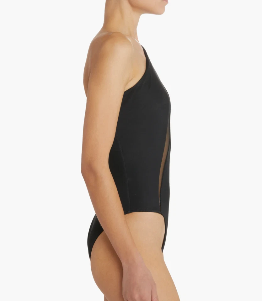 Versace X4917 Asymmetrical Sheer Inset One Piece Swimsuit, Black, 4/XL - Image 3 of 4