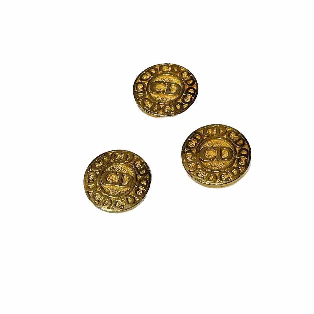 Christian Dior CD Logo Button Lot 3 Goldtone Shank Designer Christian Dior CD Logo Button Lot 3 Goldtone Shank Designer
