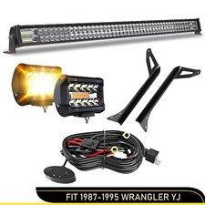 52 Led Light Bar 4 Yellow Podsmounting Brackets Fit 1987-95 Jeep Wrangler Yj