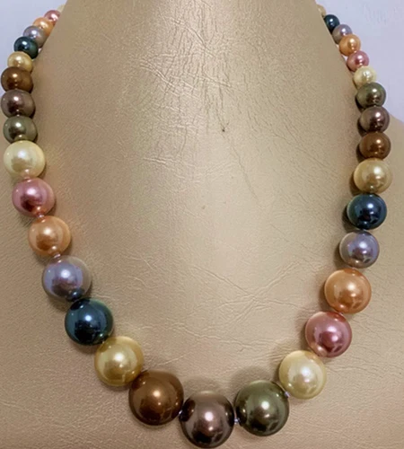 18"11-13MM ROUND NATURAL SOUTH SEA GENUINE MULTICOLOR PEARL NECKLACE GOOD LUSTE