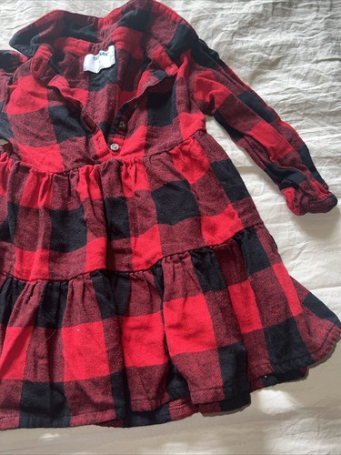 Old Navy Baby Girl Flannel Dress Size 2T Months Black Red Buffalo Plaid - Picture 3 of 6