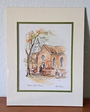 Coby Carlson Watercolor Print Bruton Parrish Church Matted Cottage Vintage 11x14