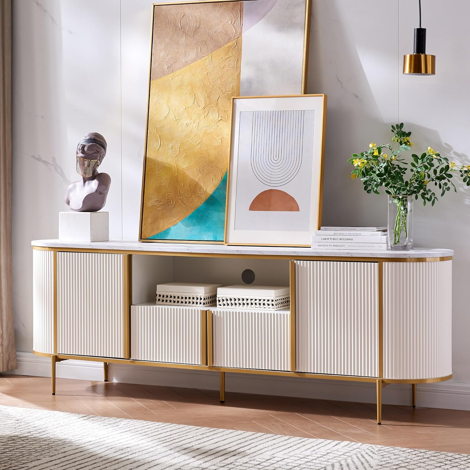 With Faux Marble Top For Tvs Up To 80" - Off White