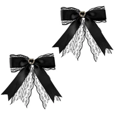 2 Pcs Black Lace Hair Bow Clips for Women, Cute Lace Bows for Hair with Tail ...