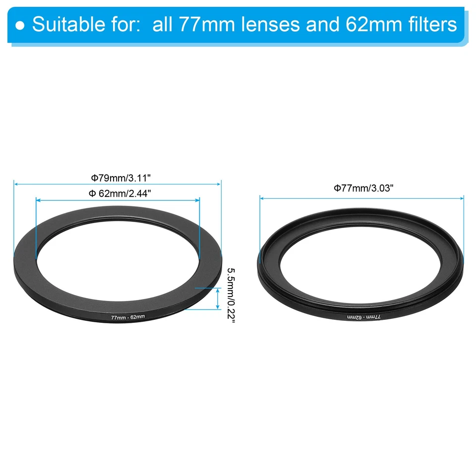 77mm-62mm Metal Step Down Ring Camera Lens Filter Adapter Ring Aluminum Filter Foto 2 de 4