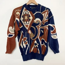 Vintage 90s 3D Knit Abstract Art-To-Wear Beaded Embroidered Avant-Garde Sweater