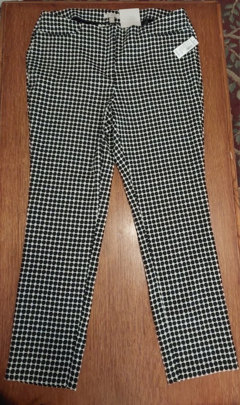Roz & Ali Black White Geometric Dress Pants Flat Front Slim Fit Women's 16W