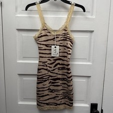 Juniors Slip Dress 8 Birdies Lace Trim Animal Print Brown S NWT