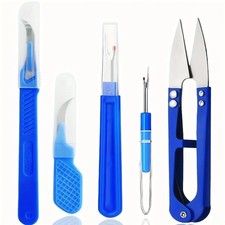 5pcs Blue Sewing Seam Ripper Kit with Stitch Removers and Scissors - NEW