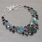 Blue Fire Labradorite Amethyst Gemstone Jewelry Handmade Necklace 18" SR 4043