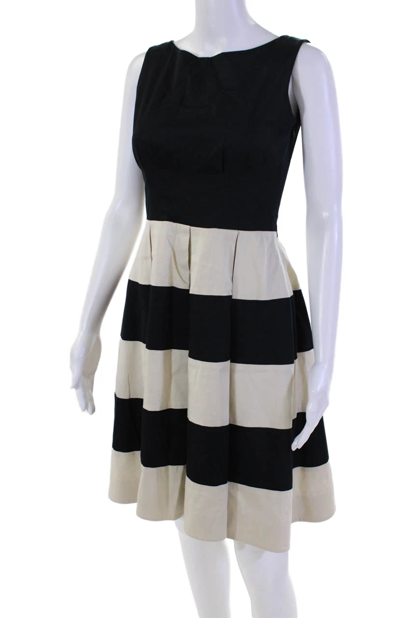 Abito donna Kate Spade New York cotone a righe zip aderente + svasato nero taglia 2