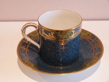 Royal Worcester Demitasse Coffee Can Cup & Saucer Blue Gold Pattern c2484