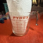 PYREX 516 Glass Measuring Cup Red Lettering Open Handle 2 Cups 16 Oz Vintage