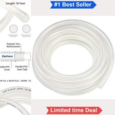 Clear PVC Vinyl Tubing Hose 3/8 ID 10ft 225 PSI Braided Heavy Duty Reinforced
