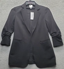 EP Modern Blazer Jacket Womens XS Black Shoulder Pads Single Breasted Open Front