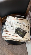 *Flat Sheet Only*Eddie Bauer Home Full Sheet Ski Print 100% Cotton White Flannel