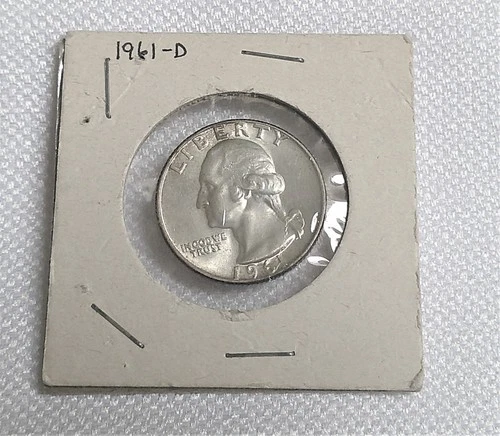 1961-D Washington Quarter 90% Silver Shiny Uncirculated Coin in Cardboard Cover