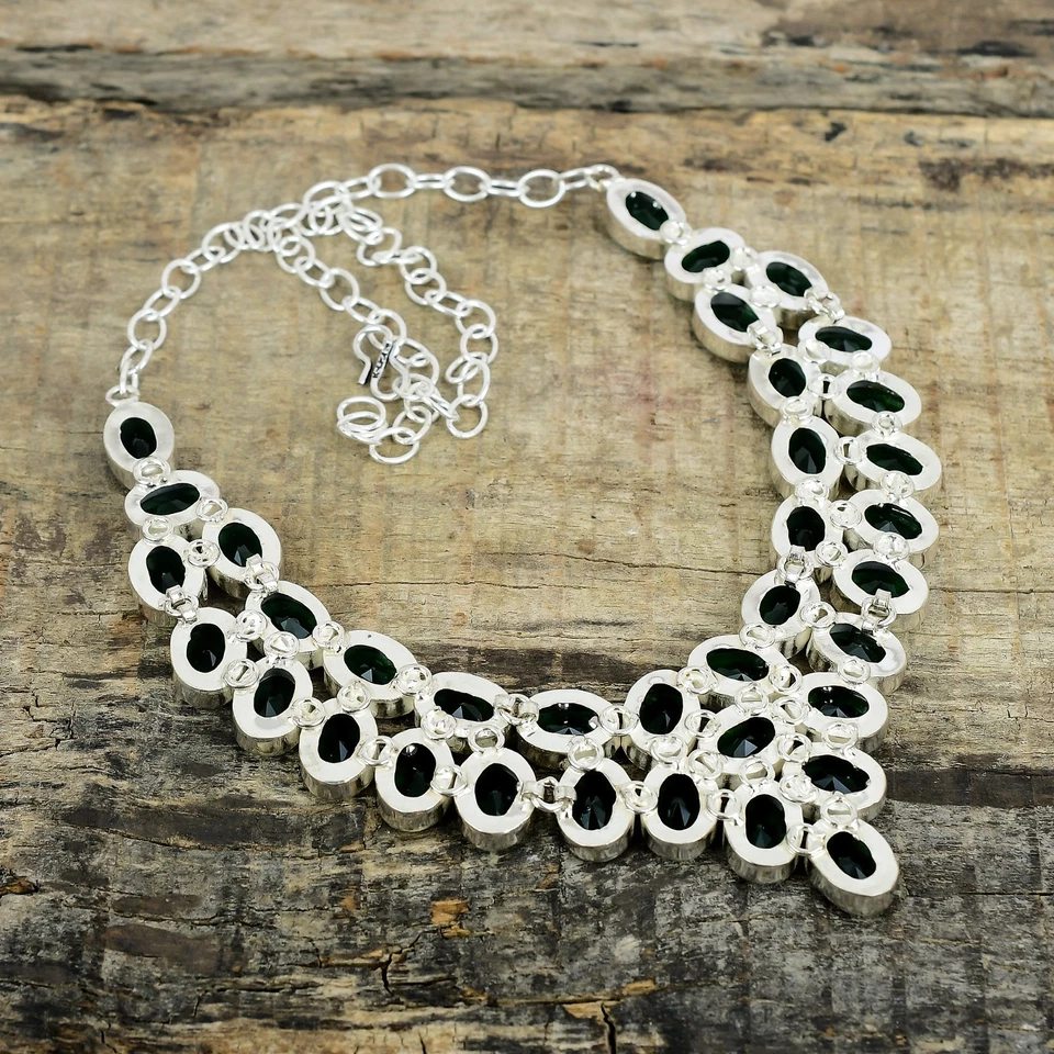 Verde Tormalina Fatto a Mano 925 Argento Sterling Regolabile Collana Gioielli - Immagine 4 di 4