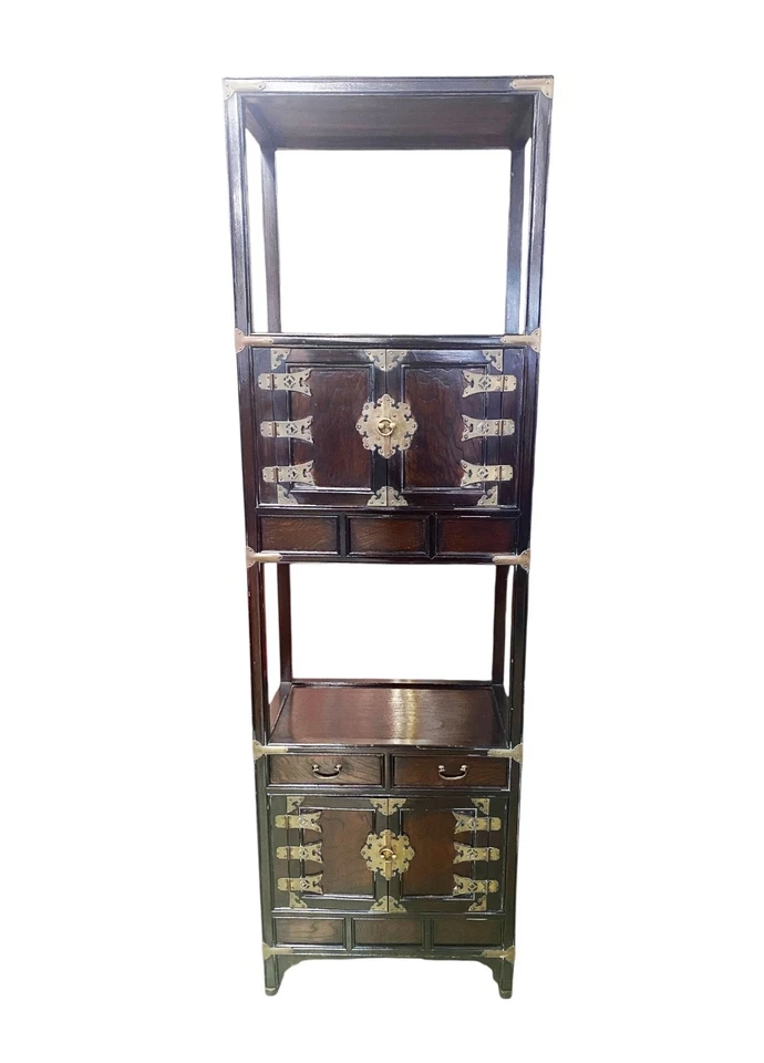 #210 Excelente Estante de Libros Coreano Antiguo Circa 1930 Etagere 66" H Foto 2 de 4