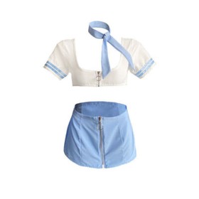 Sexy Lingerie Cosplay Sailor Uniform Zipper Mini Skirt Stewardess Student Dress