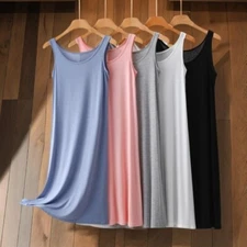 Women Sleeveless Modal Cotton Nightgown Sling Sleep Dress Casual Sleepwear