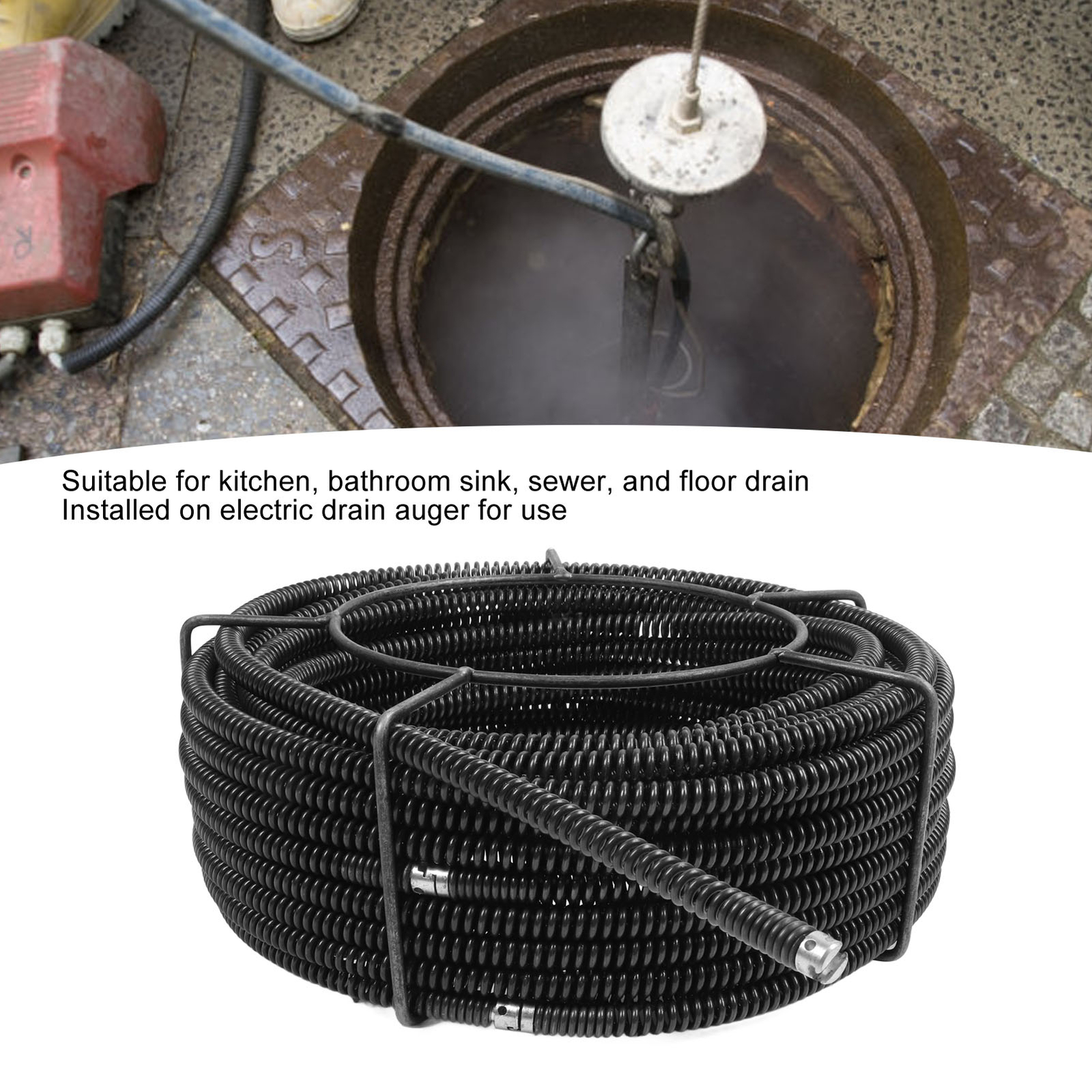 30m Drain Unblocker Flexible Rod Auger Snake Pipe Cleaner Plumbing Tool