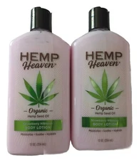 2 x 12oz Hemp Heaven Organic Hemp Seed Oil Strawberry Hibiscus Body Lotion. 