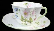 Shelley WILD ANEMONE Flat Cup & Saucer Dainty Shape Bone China 13977 GREAT COND