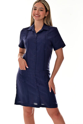 Ladies NAVY 100% Soft Linen Traditional (4) Pocket Guayabera Dress - LLGD3010 | eBay Ladies NAVY 100% Soft Linen Traditional (4) Pocket Guayabera Dress - LLGD3010 | eBay