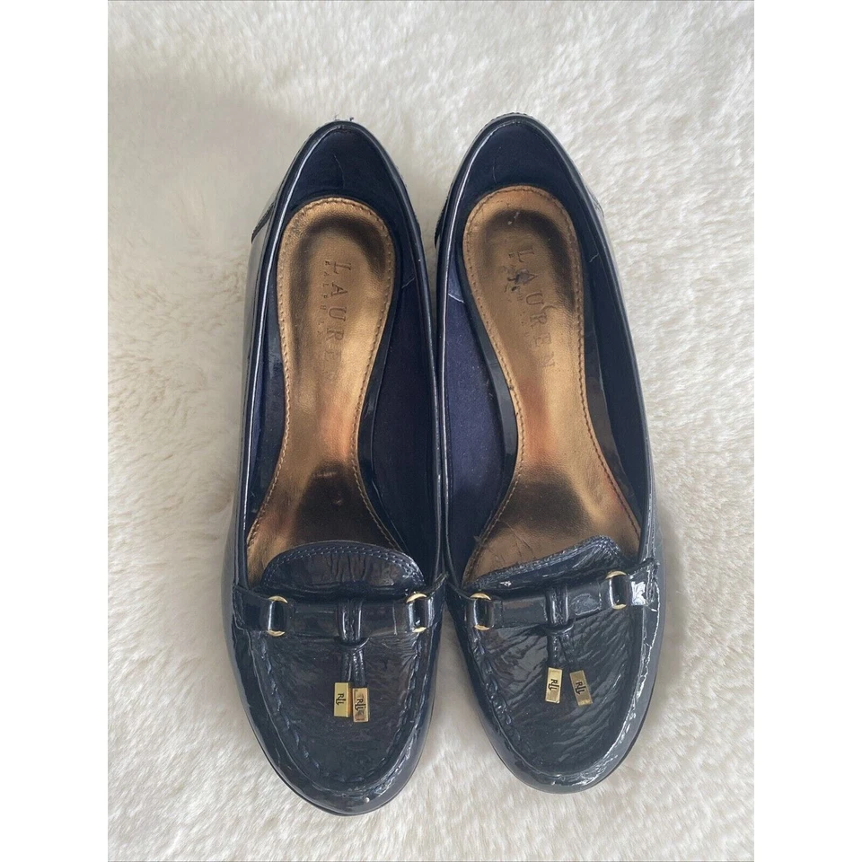 Lauren por Ralph Lauren Rory Couro Patente Cunha Slip On Academia Preppy Tamanho 6B - Imagem 2 de 4