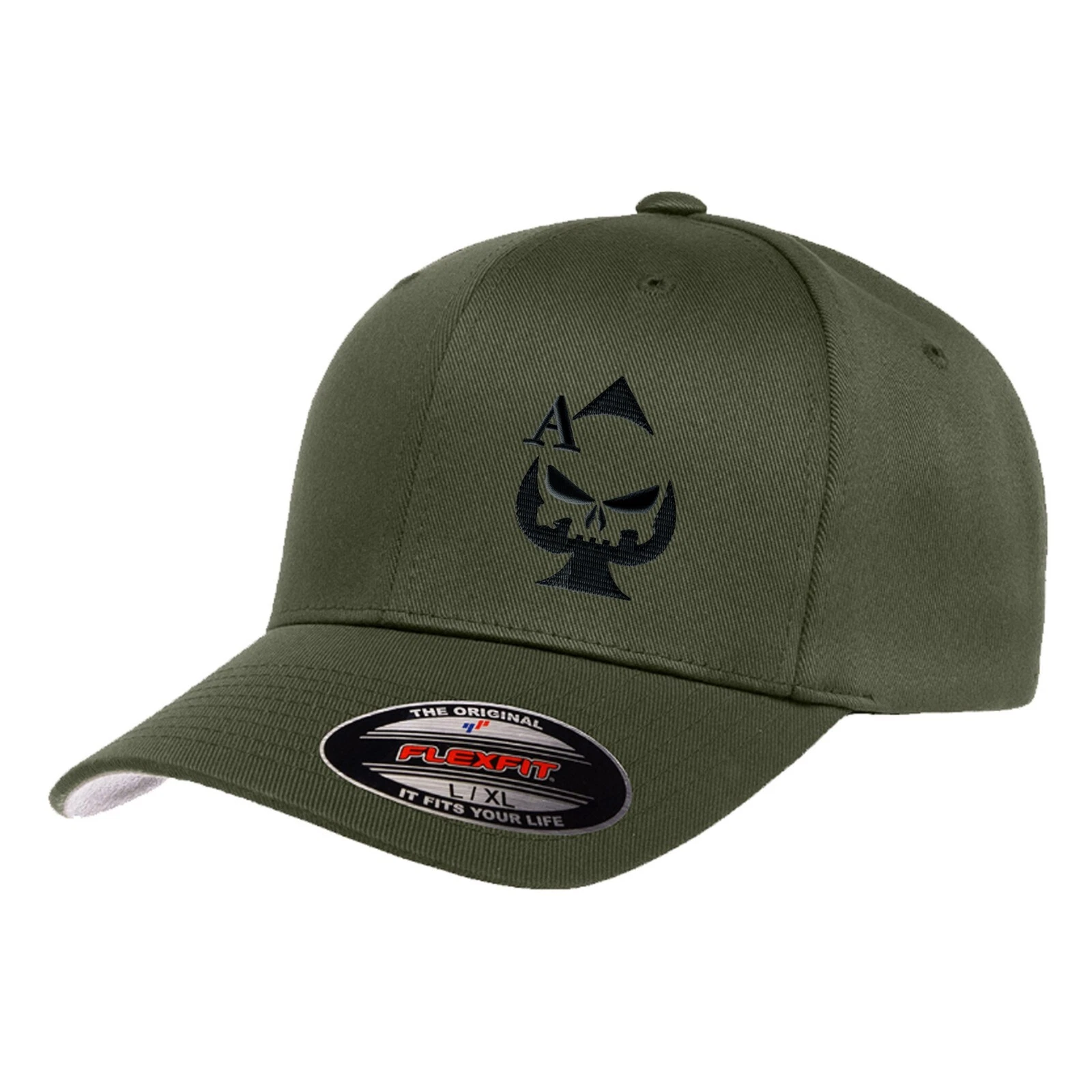 Ace of Spades Sniper Embroidered FLEXFIT Olive Military P u nisher Skull Cap Hat