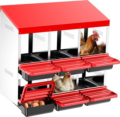 #ad 6 Hole Chicken Nesting Box Hen Laying Boxes Roll Away Nesting Box for Laying Egg $90.90