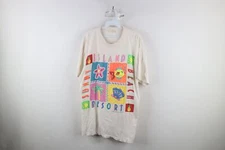 Vtg 90s Streetwear Womens Large Thrashed Spell Out Sunny Island Beach T-Shirt