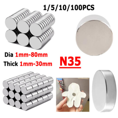 Round Disc NdFeB Magnets N35 Dia 1mm-80mm Thick 1mm-30mm Super Strong Rare Earth
