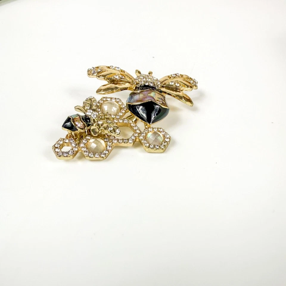 Broche de panal de abeja abulón pedrería esmaltada negra Anne Klein Foto 2 de 4