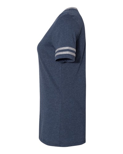 Jerzees Triblend Women's V-Neck Varsity T-Shirt - Indigo Heather/Oxford - X-L... - Picture 2 of 4