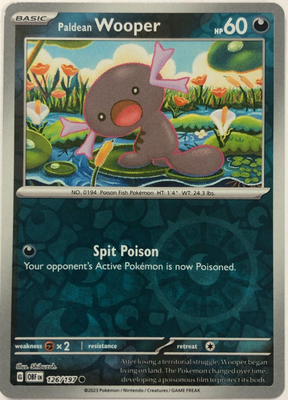 Pokemon -Paldean Wooper - 126/197  - Obsidian Flames -Reverse Holo - NM/M