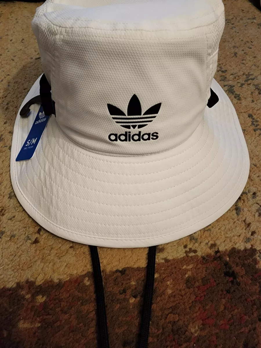 Adidas Bucket Hat Polyester White Black Tightening String Breathable  Camping