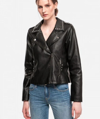 ONLY Valencia Biker-Jacke OnlValencia schwarz Nieten Faux Leather Gr. 42 - NEU
