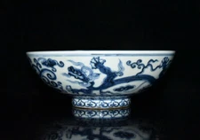 Chinese Blue&white Porcelain HandPainted Exquisite Dragon Pattern Bowl 22653