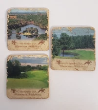 3 Vintage Tumbled Marble Coasters Cork Backed Wood Creek & Wild Wood Golf Clubs